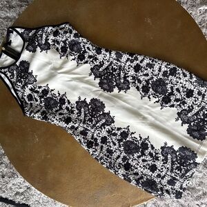 Black and White Floral Lace Mini Dress